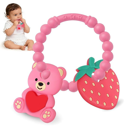 Baby Teething Toys, Baby Valentines Day Gifts, Valentines Gifts for Toddlers, Baby's Valentine Teether Toys with Heart Shape for Infants 3-12 Months Baby's First Valentine's Day Gift for Boys & Girls
