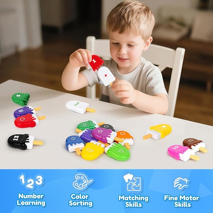 USATDD Numbers Learning Toys Number Popsicles Matching Toy Learning Numbers & Patterns Preschool Learning Activities Montessori Toys for Kids