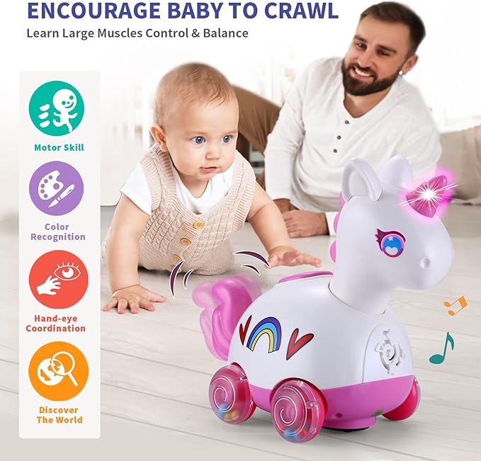 Yerloa Unicorn Baby Girl Toys 6-12 Months, Musical Light Up Crawling Tummy Time Infant Toys 3 4 5 6 7 8 9 10 11 12 18 Months Newborn Easter 1st Birthday Girl Gift Toddler Learning Activity