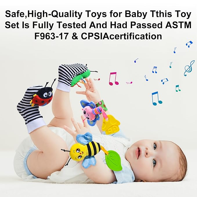 Baby Toys 0-6 Months,Baby Rattles Toy 0-12 Months, Baby Wrist Rattle Socks & Foot Finder - Newborn Toys Hand & Feet Toy for 0-12 Months,Teething Toy for Infants, Shower Gifts for Newborn Boys Girls