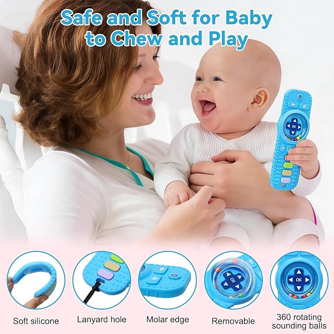 Baby RattlesTeething Toy for Babies 3-6-12 Months, Teething Relief, Silicone Infant Teethers TV Remote Shaped, Toddlers Sensory Toys, Newborn Must