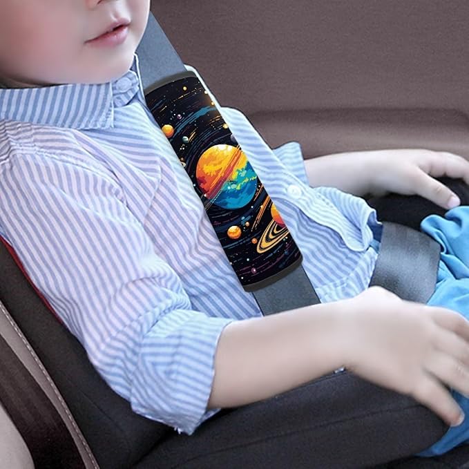 Biyejit Galaxy Planets Seatbelt Covers, Seat Belt Cushion for Adults Kids Car Seat Strap Covers, Toddler Travel Car Pillow, Carseat Safety Strap Shoulder Pads Protector