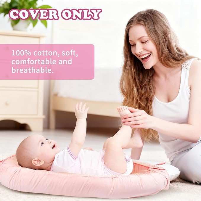 Baby Lounger Cover for Boys and Girls, Pink 100% Cotton Baby Nest Cover, Breathable Replacement Cover for Infant and Newborn Snuggle Me Lounger, Cover Only