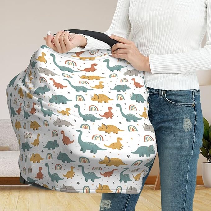 Dinosaurs and Rainbows Baby Car Seat Covers Carseat Canopy Soft Infant Stroller Cover Nursing Breastfeeding Covers for Girls Boys Newborn
