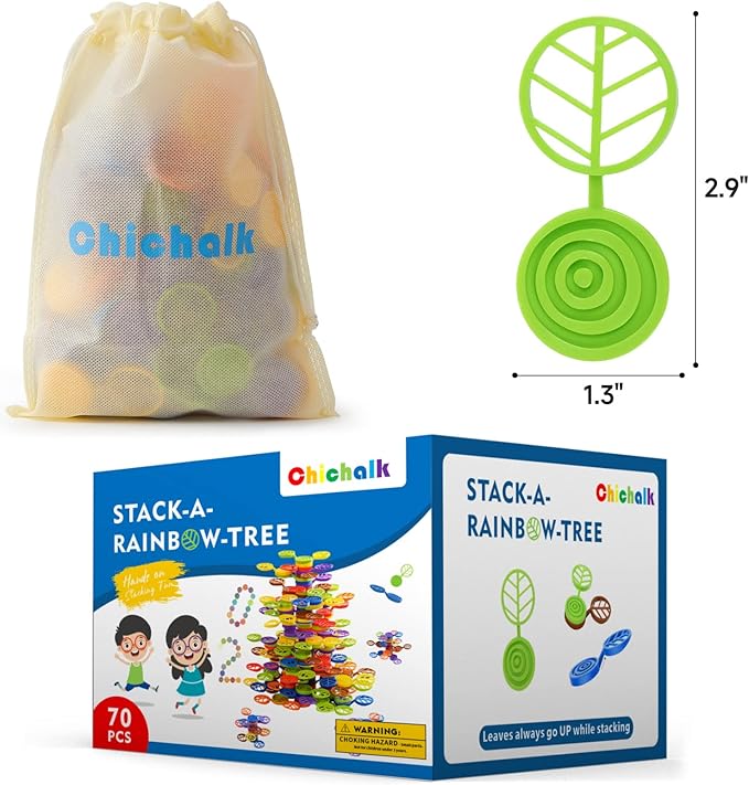 Stack-a-Rainbow-Tree Plastic Stacking Blocks 70 Piece, Balance Game Building Toys for Kids Ages 3-8, Preschool Kindergarten Educational Montessori Toys for 3 4 5 6+ Year Old Boys Girls Birthday Gifts