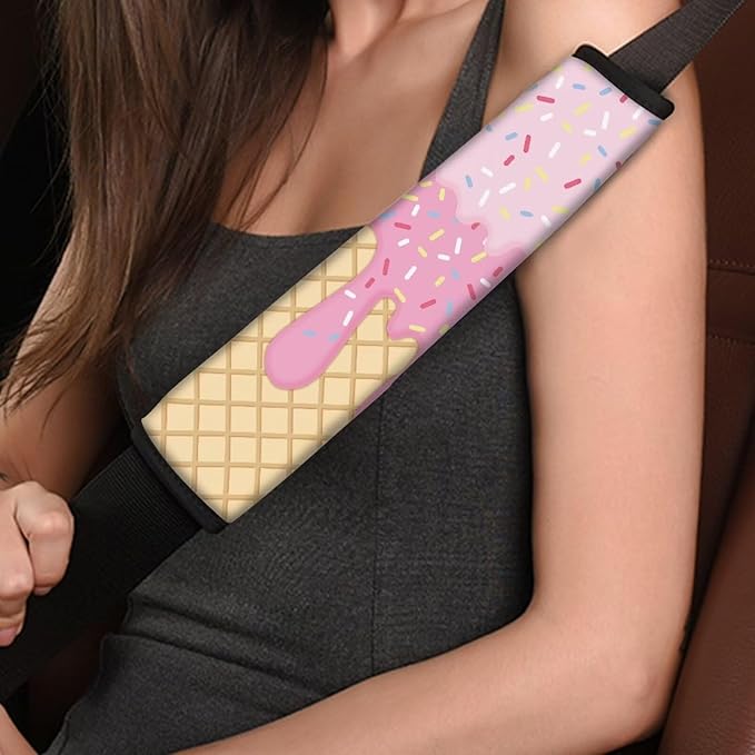 Biyejit Car Seat Belt Covers for Adults Kids, Pink Ice Cream Seatbelt Cushions Pads Cover for Trucks SUV, Car Accessories Decorations 2Pcs