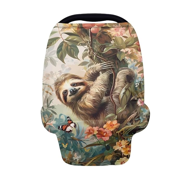 Wanyint Sloth Flower Butterfly Baby Car Seat Covers High Chair Canopy Shopping Cart Cover, Baby Breastfeeding Cover for Mothers