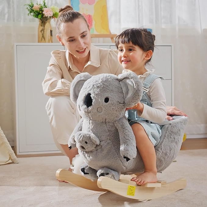 Qaba Kids Ride-On Rocking Horse, Koala-Shaped Rocker with Realistic Sounds for Children 18-36 Months, Gray
