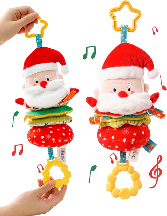 Jollybaby Car Seat Stroller Crib Hanging Toy for Baby 6-12-18-36 Months, My Baby First Christmas Santa Claus Musical Pull String Toys, Tummy Time Infants/Newborns Easter Gifts for Boy and Girl