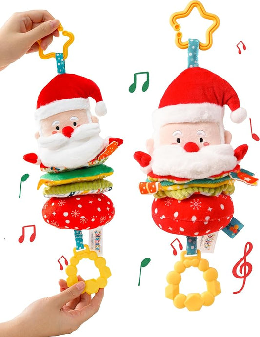 Jollybaby Car Seat Stroller Crib Hanging Toy for Baby 6-12-18-36 Months, My Baby First Christmas Santa Claus Musical Pull String Toys, Tummy Time Infants/Newborns Easter Gifts for Boy and Girl