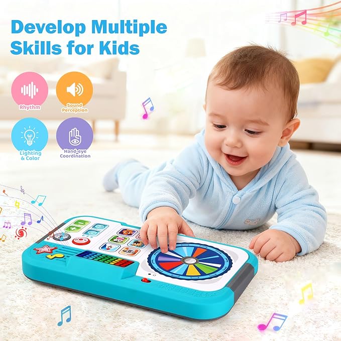 Baby DJ Set, Toddler Musical DJ Table with Lights for 6-12 Months, Preschool Infant Tummy Time Toy, Interactive Early Sensory Development Toy, 1st Christmas Birthday Gifts for Boys Girls Age 1 2 3