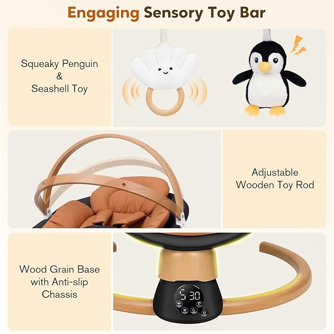Baby Swings for Infants | Electric Portable Baby Swing with Bluetooth, 5 Swing Speed, 3 Timer Settings, 10 Lullabies, 5-Point Harness & Remote Control | Newborn Swing for Indoor & Outdoor (Black)