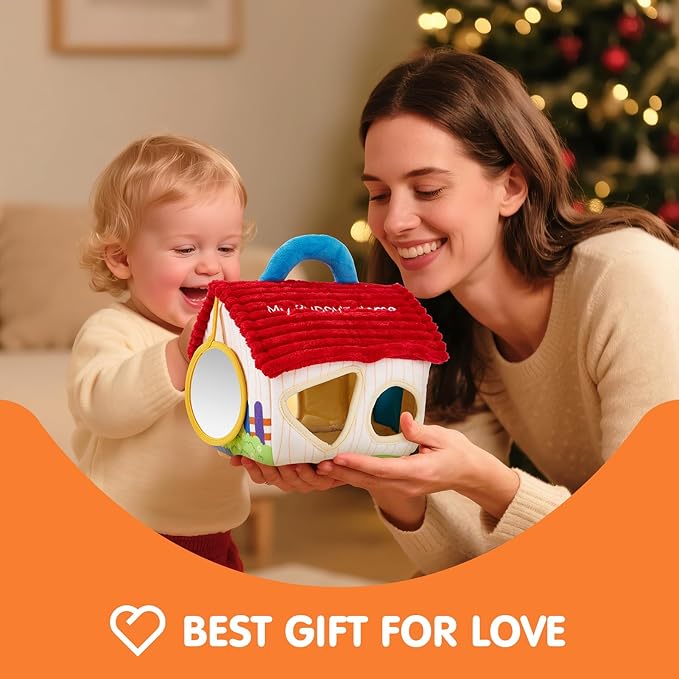 hahaland Montessori Toys for 1 Year Old – Plush Puppy Sensory Toy Set with Dog House, Rattle, Crinkle, Mirror & Shape Sorter, Pretend Play Learning Toy for Toddlers 1-3, Baby Easter Basket Stuffers