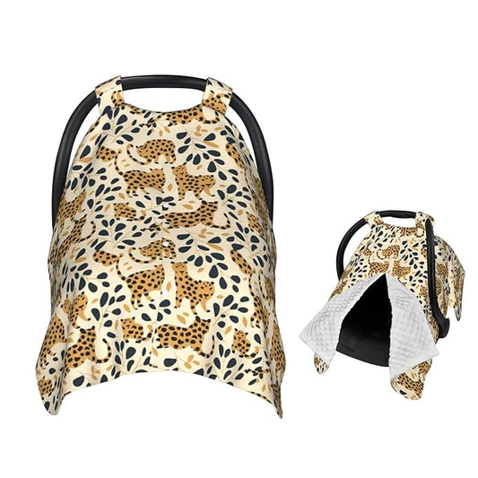 Leopard Print Seamless Pattern Baby Car Seat Canopy and Nursing Cover for Breastfeeding Multi-Use Cover Lightweight Infant Stretchy Carrier Carseat Winter Cover for Newborn Girls Boys