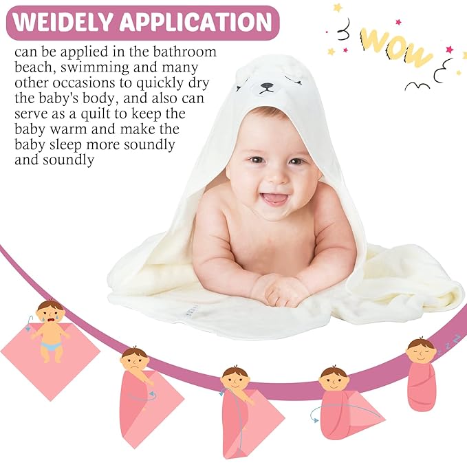Eccliy 4 Pack Baby Bath Towel Cute Animal Face Coral Fleece Baby Bath Towels Poncho Cape for Boy and Girl (Kitten, Puppy, Bear, Elephant)