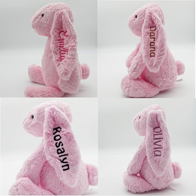 Personalized Super Soft Plush Bunny - Stuffed Animal Toy for Kids - Custom Gift with Embroidered Name on Ear for Easter, (Pink, Medium)
