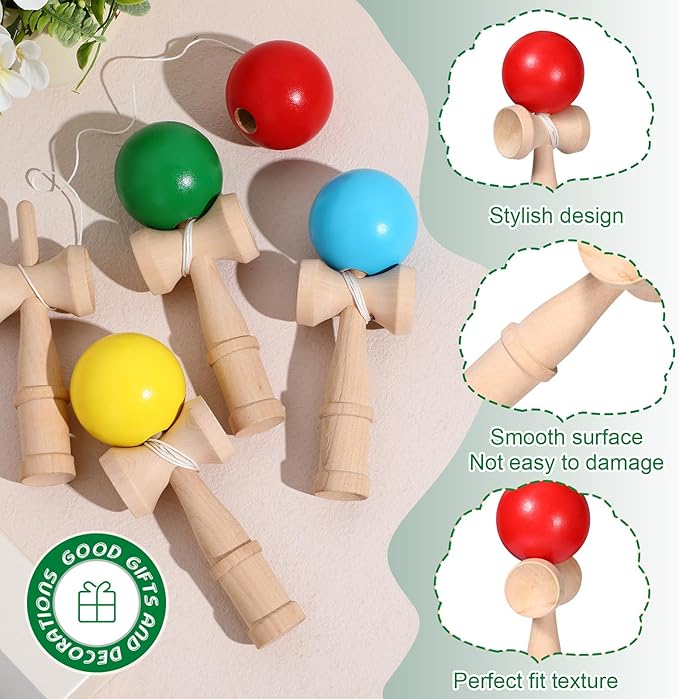 Libima 4 Packs Wood Kendama Catch Ball Toy in Cup Game Wooden Vintage Catch Hand Eye Coordination Educational Game for Beginner Birthday Party Supplies Favors Gifts(Classic)