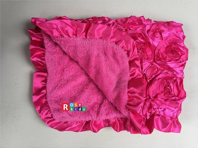 Rosy Kids Soft Baby Blanket, Outdoor Kit Standard Size for Baby Girl and Baby Boy, Hot Pink 3D Rosette Hot Pink Velvet