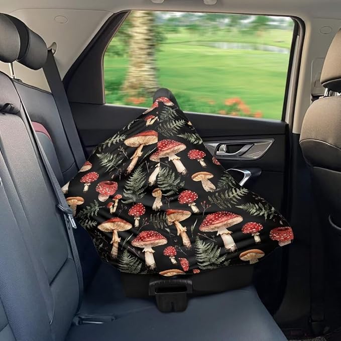 Coldinair Mushroom Car Seat Cover for Babies Girls,Nursing Cover,Soft Stretchy Infant Carseat Canopy,Shopping Cart/High Chair/Stroller Covers