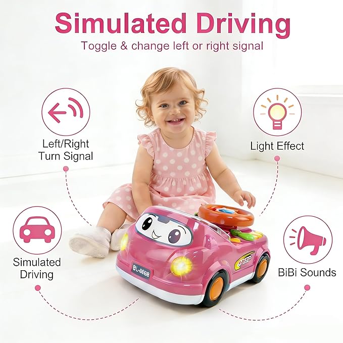 Girl Toy for 1 Year Old,Toddler Car Steering Wheel Toy with Sound & Light,Car Toys for Toddlers 1-3,Gift for 1 2 3 Years Old Boys Girls ﻿