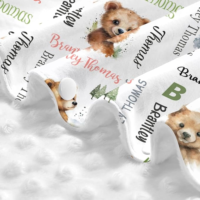 Personalized Baby Car Seat Canopy Minky Bear Baby Blanket Custom Name Baby Car Seat Cover Girls Boys Infant Newborn Carseat Canopy Nursing Cover for Stroller Car Seat Canopies