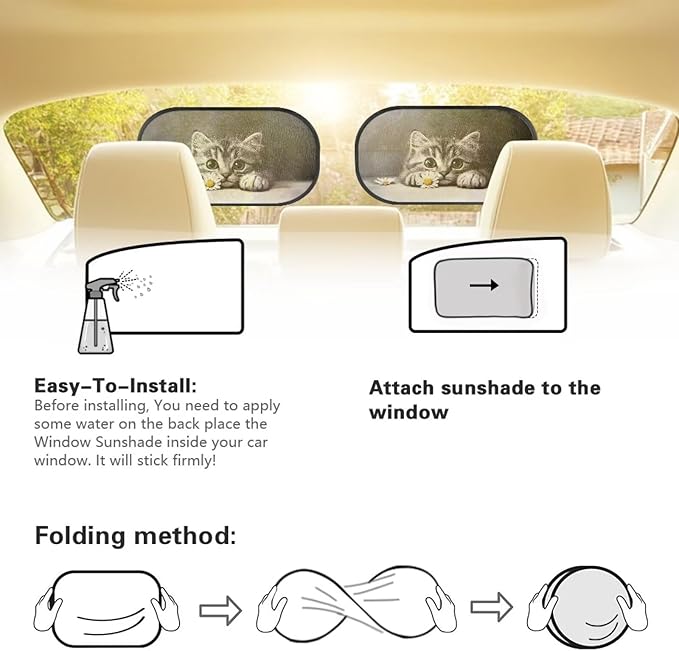 Bulopur Cat Kitten Car Sun Shade 2 Pack Window Shade Baby in Car UV Protection Breathable Side Windshield Sunshade Easy to Install Sun Shade Side Window Universal Fit