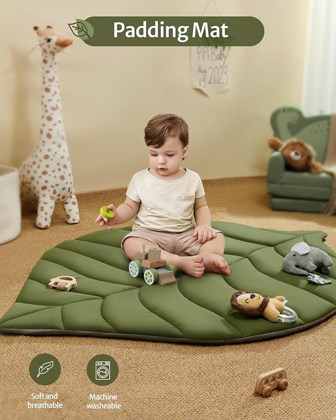 Baby Play Gym Mat,Sage Green + Baby Play Gym, Leaf Shaped