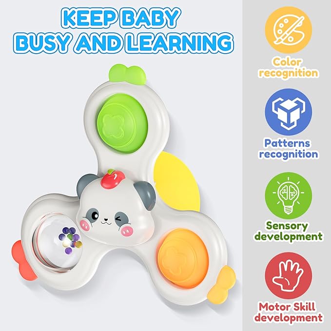 3PCS Suction Cup Spinner for 1 Year Old,Montessori Baby Bath Toys for 0-6-12 Months,Rattle Spinners for Toddlers 1-3,Sentory Toys for 1 Year Old Boys and Girls