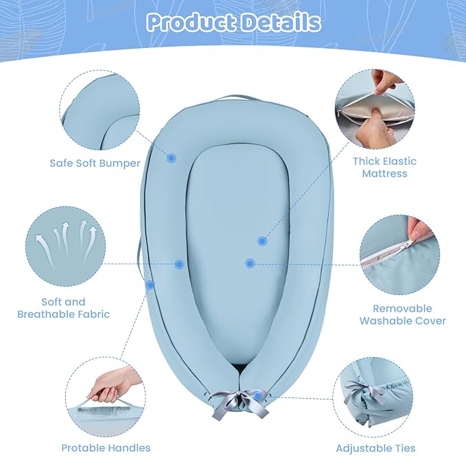 Baby Lounger, Baby Lounger for Newborn 0-24 Months, Premium Soft & Breathable Infant Lounger, Pure Cotton Baby Nest for Boys & Girls, Portable Newborn Lounger for Travel and Home.