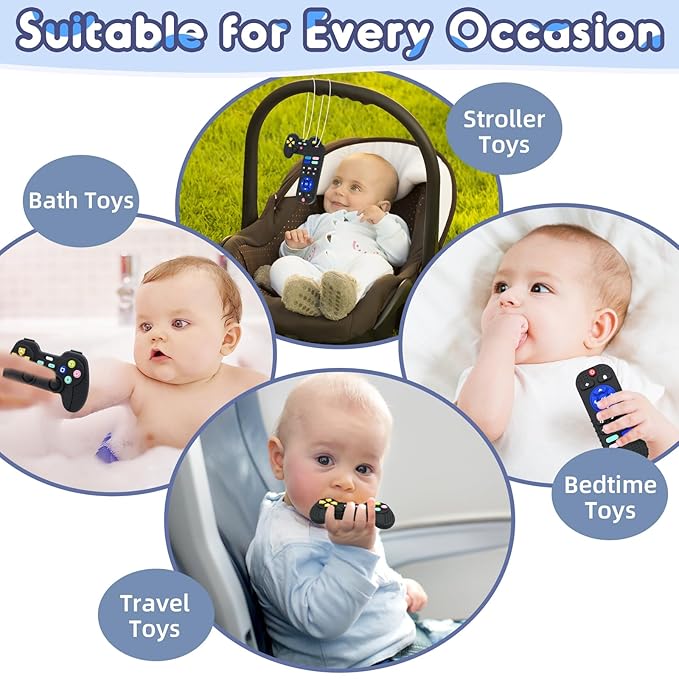 Baby Teething Toys for 3-6-12 Months, Silicone Sensory Teether Remote & Game Controller, BPA-Free Infant Teething Relief Toy for Newborn Boys Girls, Soothing Autism Gift for Birthday or Easter