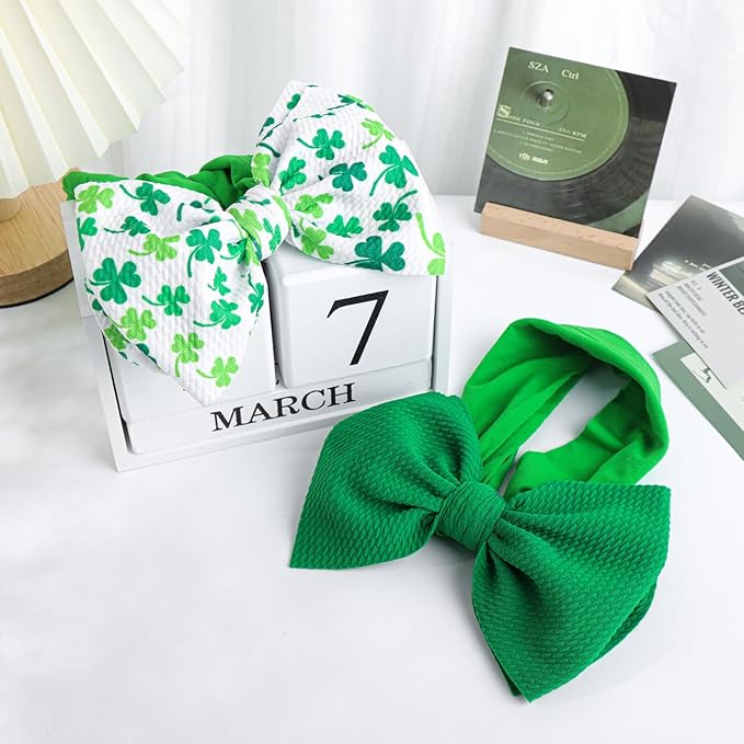 YanJie 6" St.Patrick's Day Headbands Baby Green Bow Clover Shamrock Printed Bows Baby Girl Bows Newborn Headbands Hair Accessories Newborn Infant