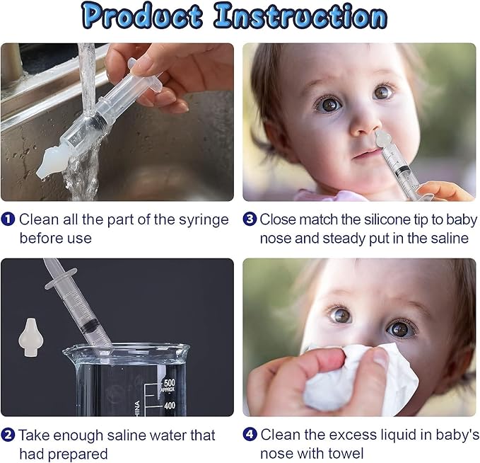Nasal Syringe for Baby - 4PCS with Cleaning Tools - Safe Silicon Baby Nasal Aspirator Qucik Syringe Nose Cleaner Rinsing Tool for Baby/Infant/Kid (Yellow, 4PCS)