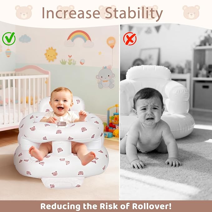 Inflatable Baby Seat for 3-36 Months, Baby Seats for Infants for Sitting Up with Back Support Built in Air Pump, Surround Sit Me Up Floor Seat for Baby Chair for Learning Sit, Feeding (Bear)