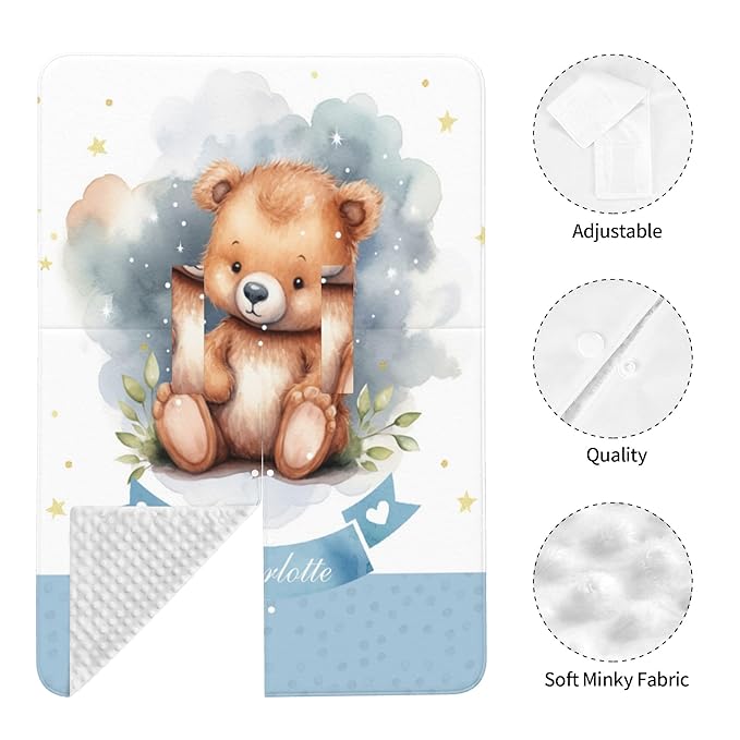 Personalized Baby Car Seat Cover Winter Custom Minky Carseat Cover Boy Girls with Name Bear Carseat Canopy Customized Car Seat Canopy Infant Carrier Covers Nursing Cover Toddler Blanket