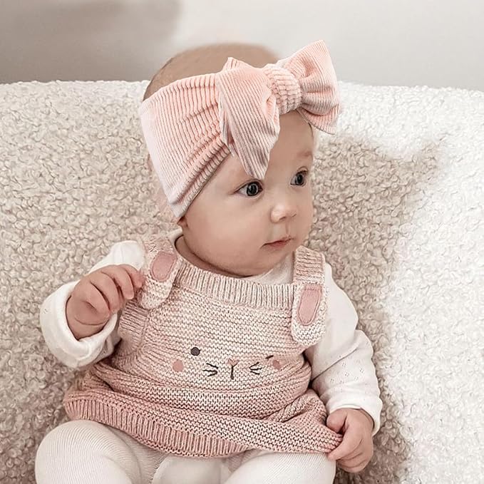 JIAHANG Baby Bows Turban Knotted Head Wraps, Corduroy Big Hair Bow Headbands, Stretchy Hair bands for Newborn Infant Toddlers Girls