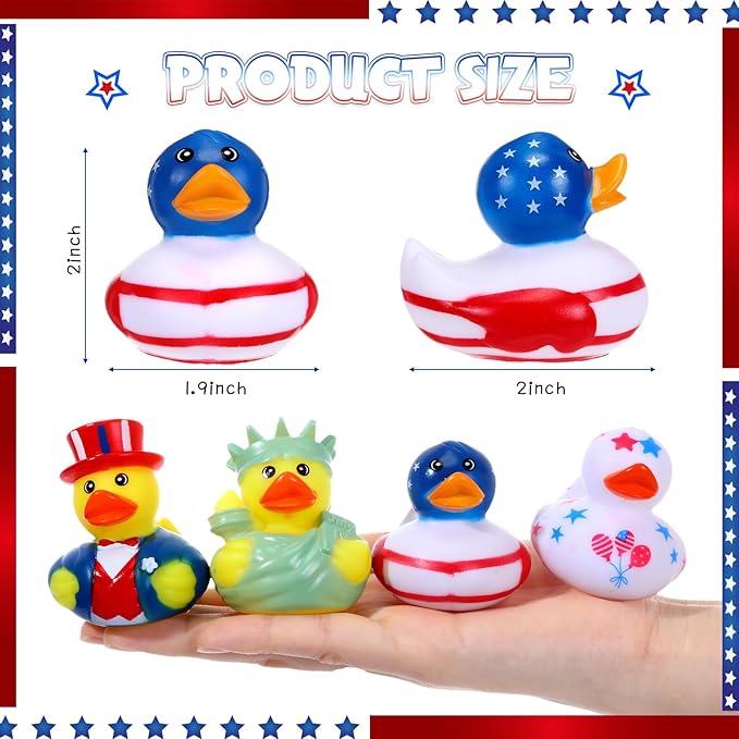 Jerify 48 Pcs 2 Inch Patriotic Rubber Ducks Summer Small Shower Float Rubber Ducks Star Ducky for Bath Birthday Gifts Baby Showers Beach Pool 4th of July Independence Day (Stylish)