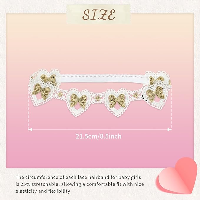 Cinaci 8 Pack Gold Delicate Flower Butterfly Leaf Stretchy Lace Headbands Baby Baptism Shower Christening Photo Props Hair Accessories for Baby Girls Infants Toddlers Kids (Gold-8 Pack)
