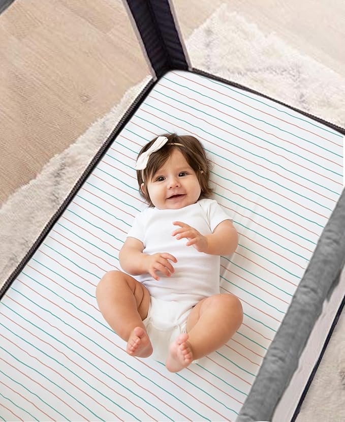 100% Organic Cotton Fitted Sheets Fit and are Compatible with Graco Pack n Play, Babyletto, Pamo Babe, Hiccapop, Dream on Me, Evenflo, Baby Trend Portable/Mini Crib/Playards. 2 Pk