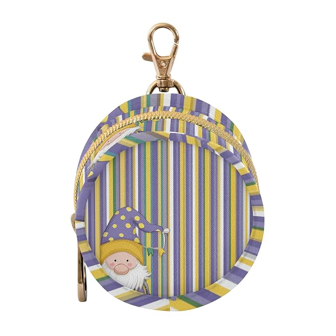 Pacifier Holder with Clip Pacifier Case for Diaper Bag Round Baby Pacifier Pouch Box Bag Portable Stripe Mardi Gras Gnome