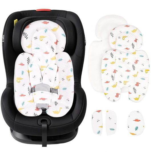 vocheer Infant Car Seat Insert, Newborn Carseat Head and Body Support, Reversible Cushion with 3 Extra Strap Covers, Baby Swing, Large Size, Cotton, Mesh Material, Dinosaur