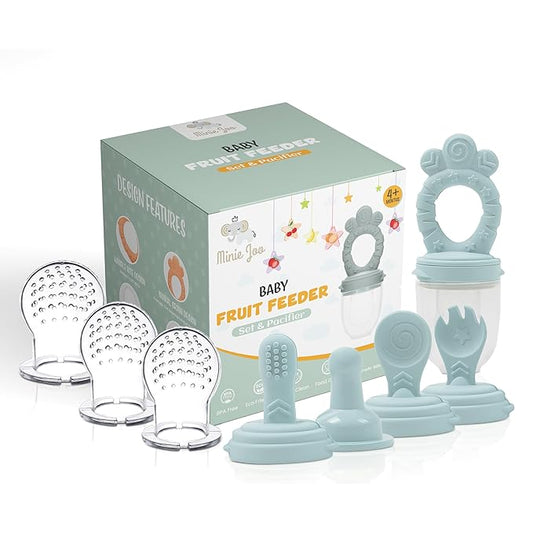 Baby Fruit Feeder Set – BPA-Free Silicone Fresh Food Feeder with 3 Replacement Teats, Teething Feeder for Fruits & Purees, Safe Self-Feeding for Babies 4+ Months