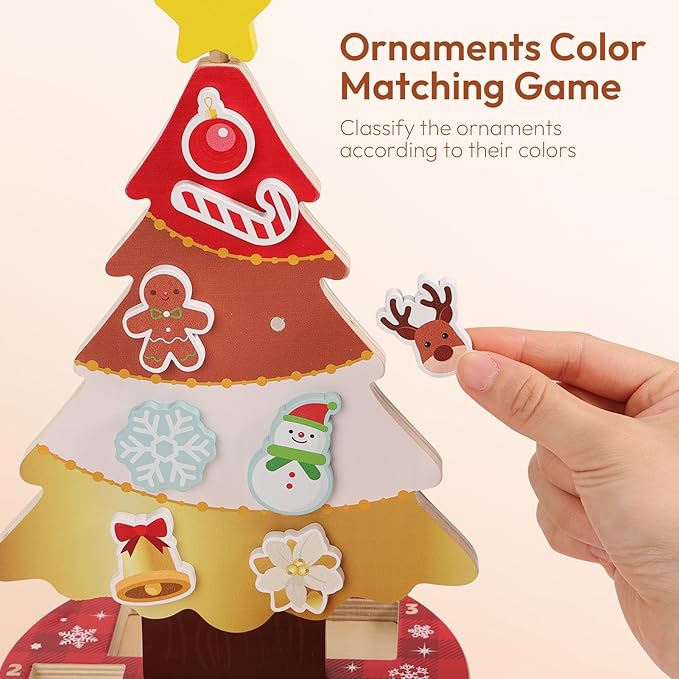 Woodtoe Magnetic Christmas Tree Toy for Toddlers, Montessori Toys for 3 4 5 6 Year Old, Wooden Color Sorting & Stacking Toys, Fine Motor Skills Sensory Toys, Christmas Decorations STEM Gifts for Kids