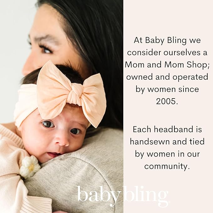 Baby Bling Bows - Newborn to Little Baby Girl Bows, 2 Pack Nylon Super Soft Stretchy Knot Toddler Headbands, Perfect Hair Accessories Head Bands for Infant Kids(Mauve & Ash)