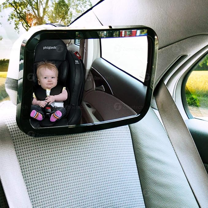 Car Baby Rear View Auto Dimming Mirror by Zone Tech - Premium Quality Large Adjustable Infant Child Mirror for Safety and Security