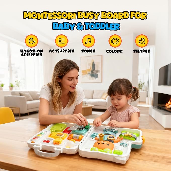 Montessori Busy Board Toys for 1 2 Year Old, Educational Montessori Baby Toys for 12-18 Months, Toddler 1-3 Musical Toys,Birthday Christmas Toys Gifts for 1 2 Year Old Boys Girls