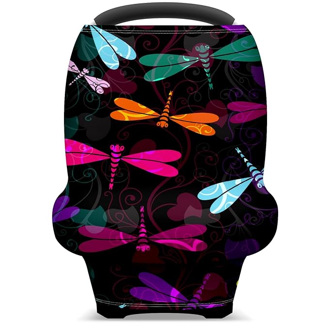 Baby Car Seat Stroller Covers Dragonflies Blue Yellow Rosy Nursing Cover Breastfeeding Scarf Soft Breathable Stretchy Coverage Carseat Canopy Cover for Boys and Girls Soft Breathable Multi Use
