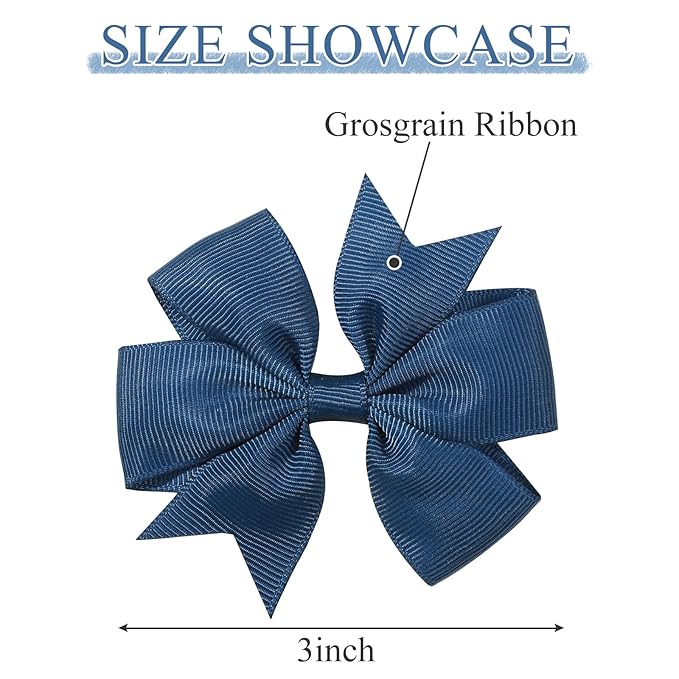 Choicbaby 3 Inches Hair Bows for Girls Navy Blue Grosgrain Ribbon Pinwheel Hair Bows Clips Toddler Hair Clips for Birthday Baby Shower Gifts 6 Pack Photo Props