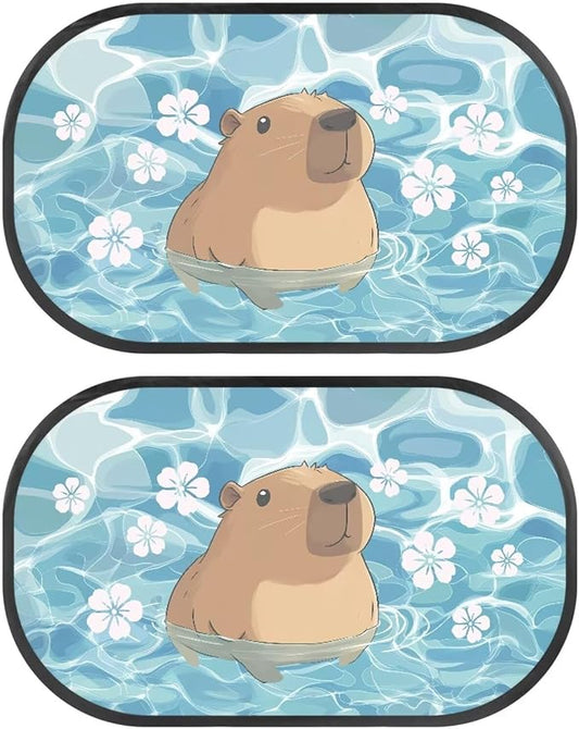 Bulopur 2 Pack Floral Capybara Window Shade Baby in Car Glare Shield Protection Cute Side Window Screens Easy to Install UV Protection Breathable Universal Fit