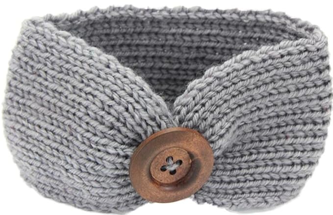 QandSweet Baby Turban Head Wrap Headbands Girl Knitting Button Hairbands