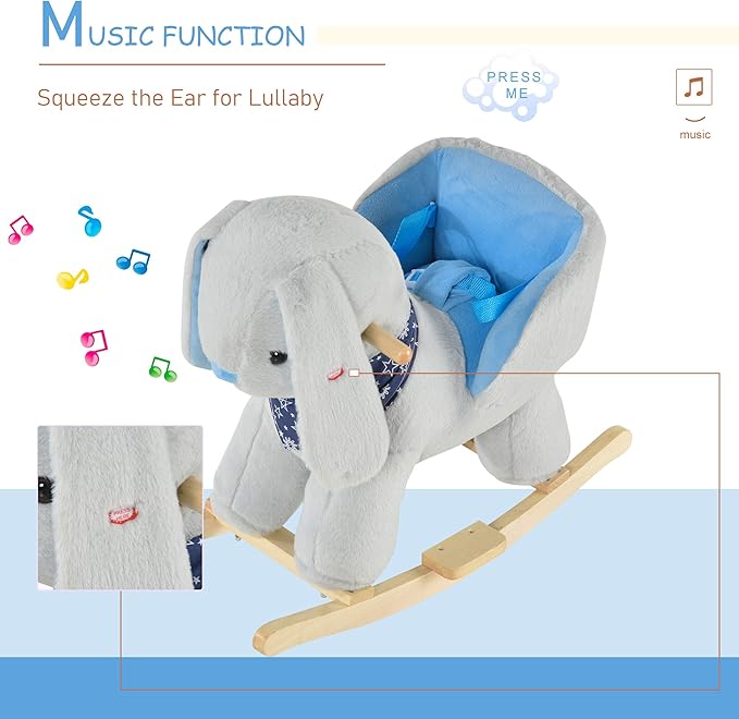 Qaba Kids Ride-On Rocking Horse Toy Bunny Rocker with Fun Play Music & Soft Plush Fabric for Children 18-36 Months